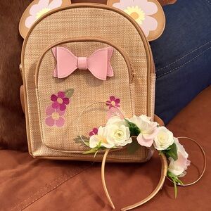 Pink and Tan Backpack with Floral Ears set